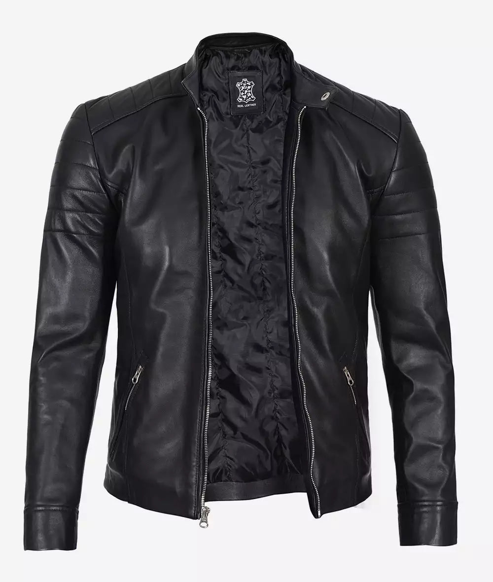 Mens Black Lambskin Leather Cafe Racer Jacket - New Design With Premium Quality men's black lambskin leather jacket, cafe racer leather jacket, new design men's leather jacket, premium men's leather jacket, stylish men's leather jacket, high-quality leather outerwear, modern cafe racer jacket, durable men's leather jacket, versatile leather jacket for men, elegant black leather jacket