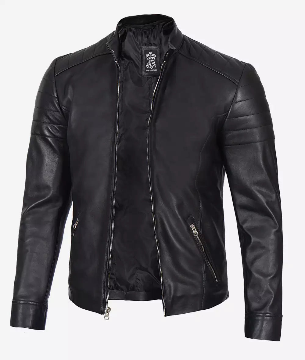 Mens Black Lambskin Leather Cafe Racer Jacket - New Design With Premium Quality men's black lambskin leather jacket, cafe racer leather jacket, new design men's leather jacket, premium men's leather jacket, stylish men's leather jacket, high-quality leather outerwear, modern cafe racer jacket, durable men's leather jacket, versatile leather jacket for men, elegant black leather jacket