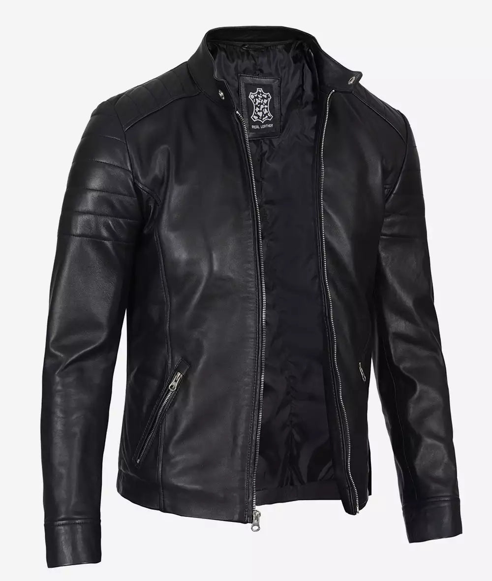 Mens Black Lambskin Leather Cafe Racer Jacket - New Design With Premium Quality men's black lambskin leather jacket, cafe racer leather jacket, new design men's leather jacket, premium men's leather jacket, stylish men's leather jacket, high-quality leather outerwear, modern cafe racer jacket, durable men's leather jacket, versatile leather jacket for men, elegant black leather jacket