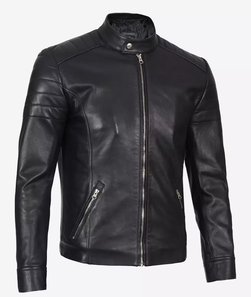 Mens Black Lambskin Leather Cafe Racer Jacket - New Design With Premium Quality men's black lambskin leather jacket, cafe racer leather jacket, new design men's leather jacket, premium men's leather jacket, stylish men's leather jacket, high-quality leather outerwear, modern cafe racer jacket, durable men's leather jacket, versatile leather jacket for men, elegant black leather jacket