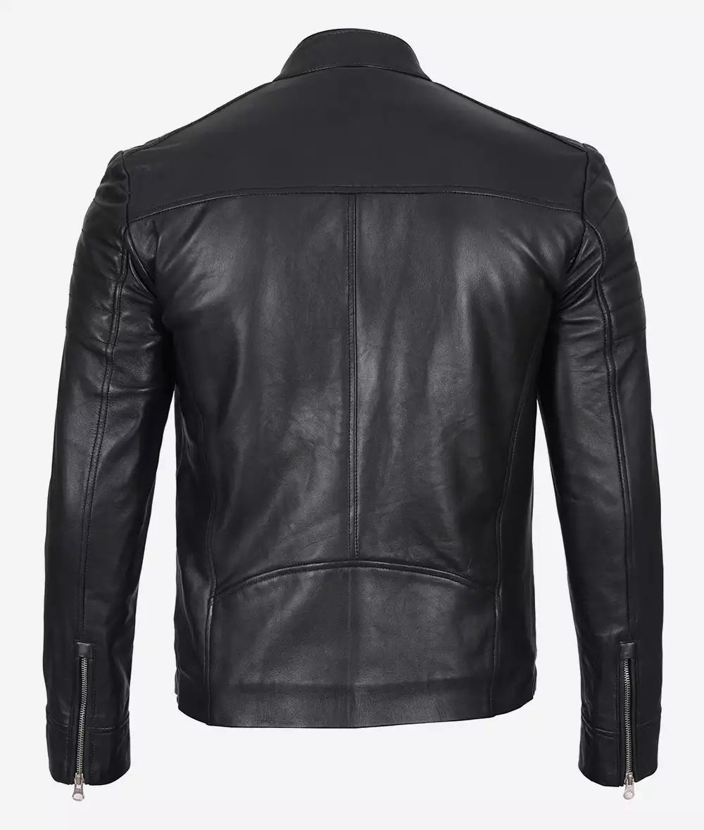 Mens Black Lambskin Leather Cafe Racer Jacket - New Design With Premium Quality men's black lambskin leather jacket, cafe racer leather jacket, new design men's leather jacket, premium men's leather jacket, stylish men's leather jacket, high-quality leather outerwear, modern cafe racer jacket, durable men's leather jacket, versatile leather jacket for men, elegant black leather jacket