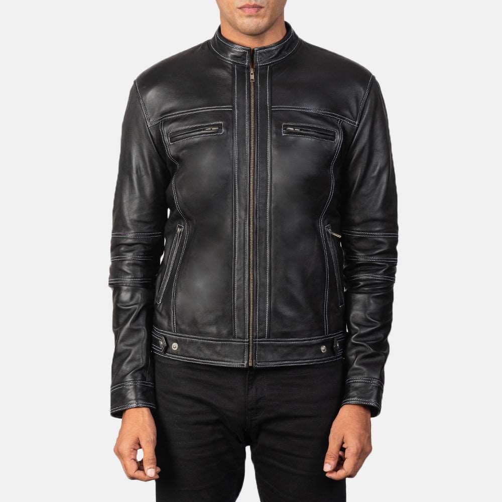 Youngster's Black Leather Racer Jacket - Stylish & Durable Motorcycle Wear for Youth