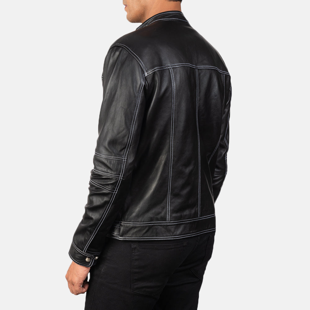 Youngster's Black Leather Racer Jacket - Stylish & Durable Motorcycle Wear for Youth