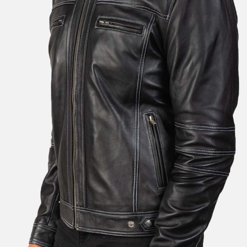 Youngster's Black Leather Racer Jacket - Stylish & Durable Motorcycle Wear for Youth