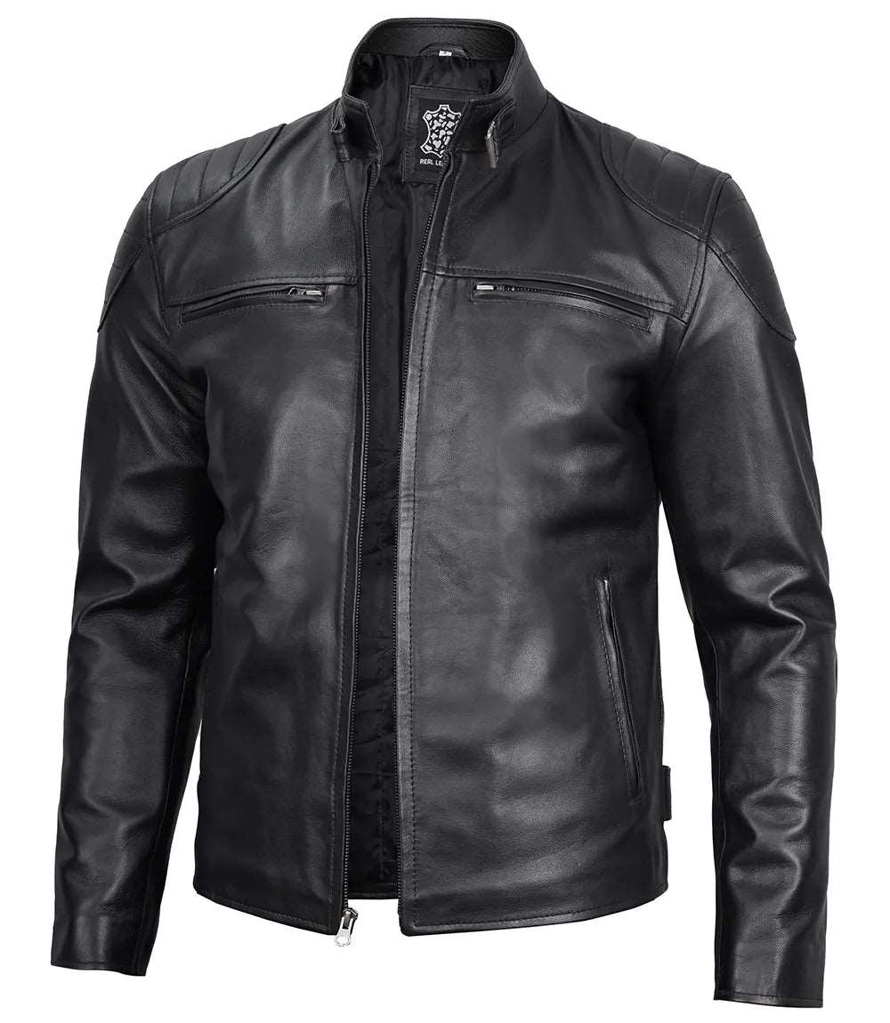 Black Cafe Racer Leather Jacket For Mens With Good Looking Black Cafe Racer Leather Jacket for Men, Men's Leather Cafe Racer Jacket, Stylish Men's Leather Jacket, Good Looking Leather Jacket for Men, Premium Leather Jacket, Men's Fashion Leather Jacket, High-Quality Men's Leather Jacket, Trendy Men's Leather Outerwear, Comfortable Men's Leather Jacket, Genuine Leather Jacket, Classic Leather Jacket, Men's Motorcycle Jacket, Biker Jacket for Men, Durable Leather Jacket