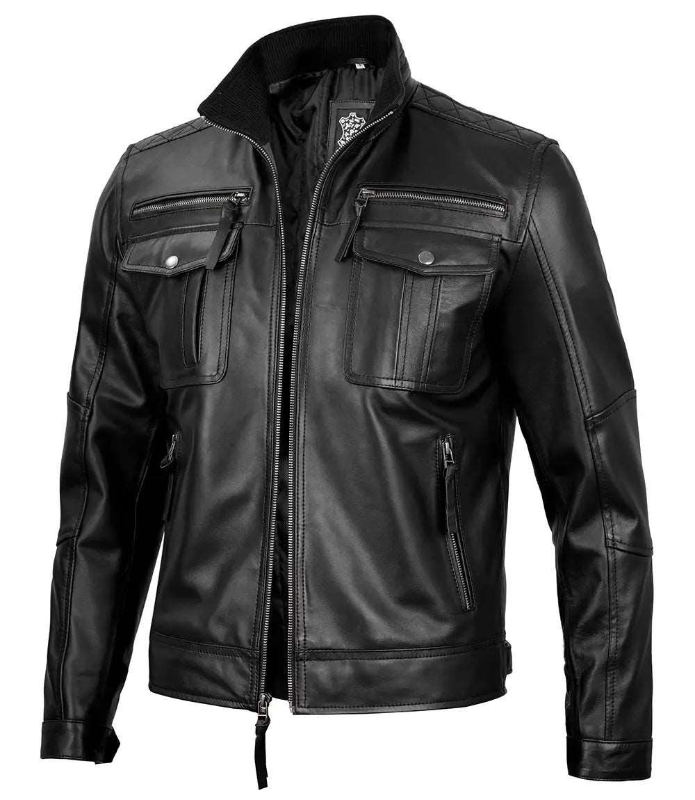 Mens Double Pocket & Double Zip Design Leather Jacket With Rib Collar Double Pocket Leather Jacket for Men, Men's Leather Jacket, Stylish Men's Leather Jacket, Double Zip Leather Jacket, Premium Leather Jacket, Men's Fashion Leather Jacket, High-Quality Men's Leather Jacket, Trendy Men's Leather Outerwear, Comfortable Men's Leather Jacket, Genuine Leather Jacket, Classic Leather Jacket, Durable Leather Jacket, Men's Biker Jacket, Motorcycle Jacket for Men