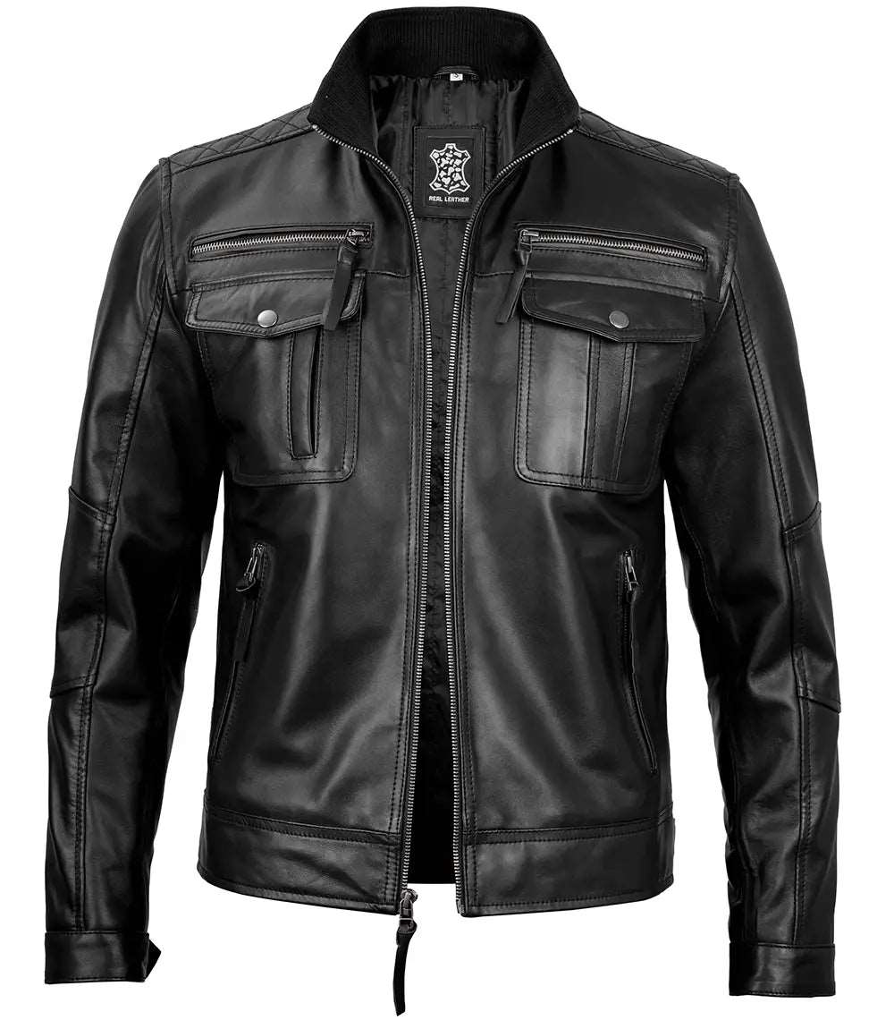 Mens Double Pocket & Double Zip Design Leather Jacket With Rib Collar Double Pocket Leather Jacket for Men, Men's Leather Jacket, Stylish Men's Leather Jacket, Double Zip Leather Jacket, Premium Leather Jacket, Men's Fashion Leather Jacket, High-Quality Men's Leather Jacket, Trendy Men's Leather Outerwear, Comfortable Men's Leather Jacket, Genuine Leather Jacket, Classic Leather Jacket, Durable Leather Jacket, Men's Biker Jacket, Motorcycle Jacket for Men