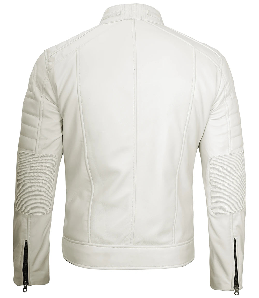 White Leather cafe Racer Jacket For Mens men's white leather jacket, cafe racer jacket, white leather jacket for men, premium leather jacket, iconic leather jacket, stylish men's jacket, versatile leather jacket, high-quality leather, durable white jacket, men's fashion jacket, classic leather jacket, minimalist design, contemporary leather jacket, men's outerwear, leather jacket for men, USA, UK, Canada, Mexico, Australia