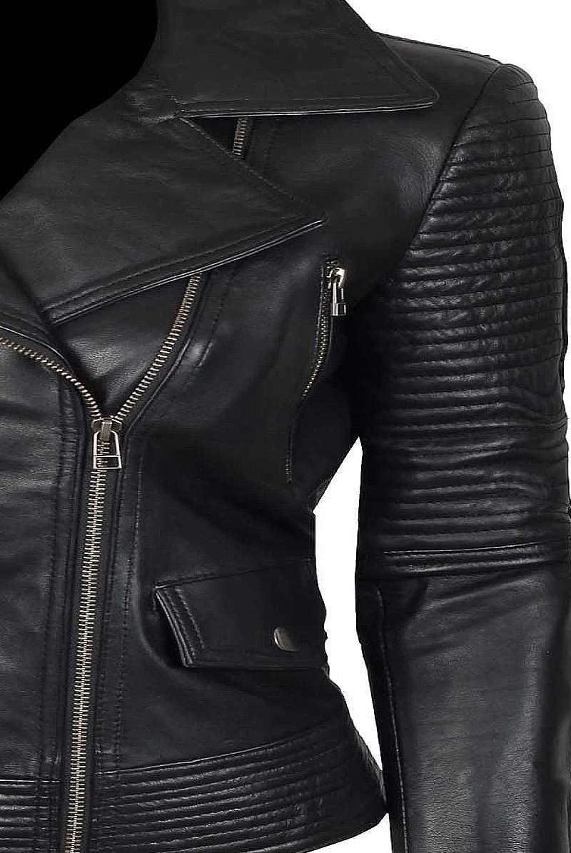 Stylish Black Women's Leather Moto Jacket