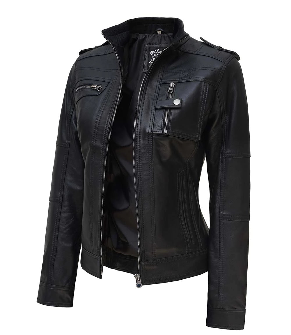 Womens Black Leather Jacket WIth Shirt Styled Women's Black Leather Jacket, Shirt Style Leather Jacket, Stylish Women's Leather Jacket, Black Leather Shirt Jacket, Premium Quality Leather Jacket, Ladies Leather Outerwear, Elegant Women's Leather Jacket, Women's Fashion Leather Outerwear, High-Quality Leather Jacket for Women, Trendy Women's Leather Jacket, Real Leather Shirt Jacket for Women