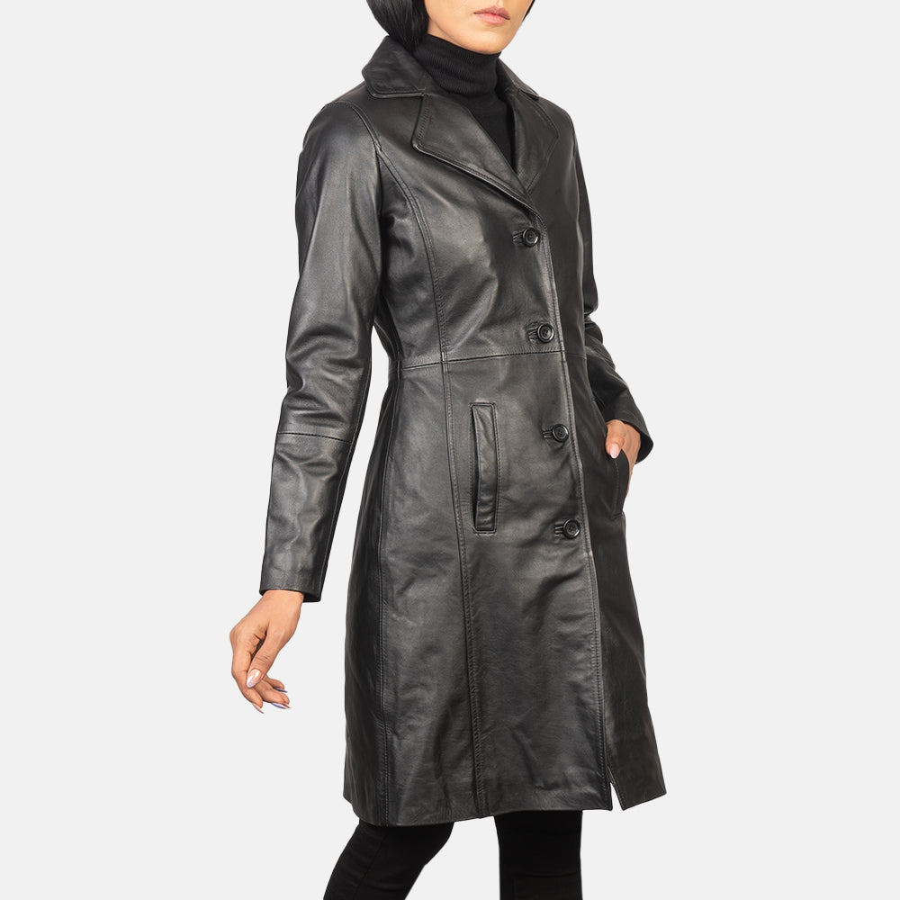 Womens Black Single Breasted Leather Trench Coat - Leather Coat Women's Black Single Breasted Leather Trench Coat, Black Leather Trench Coat, Single Breasted Leather Coat, Women's Leather Coat, Full Length Leather Coat, Premium Quality Leather Coat, Stylish Leather Trench Coat, Ladies Leather Outerwear, Elegant Women's Leather Coat, Long Black Leather Coat