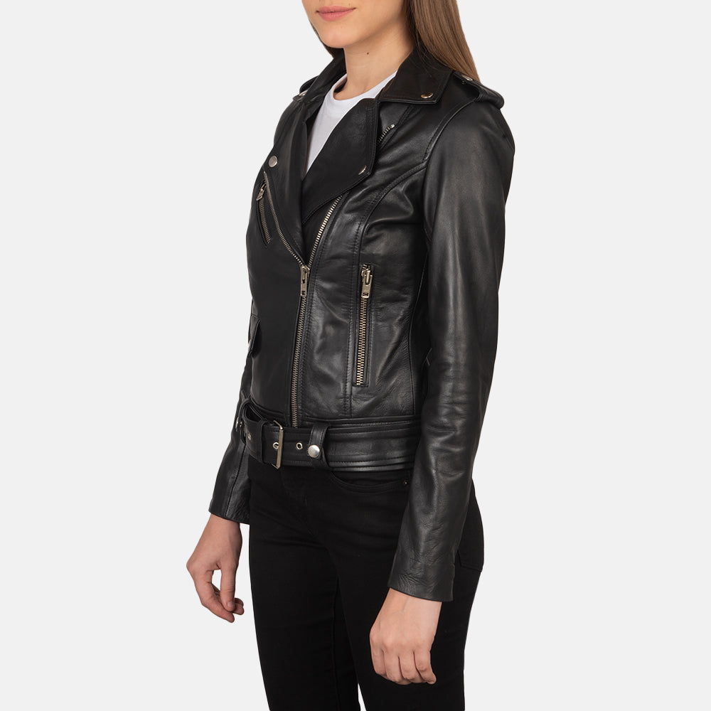 Womens  Alison Black Leather Biker Jacket - Motorbiker Jackets