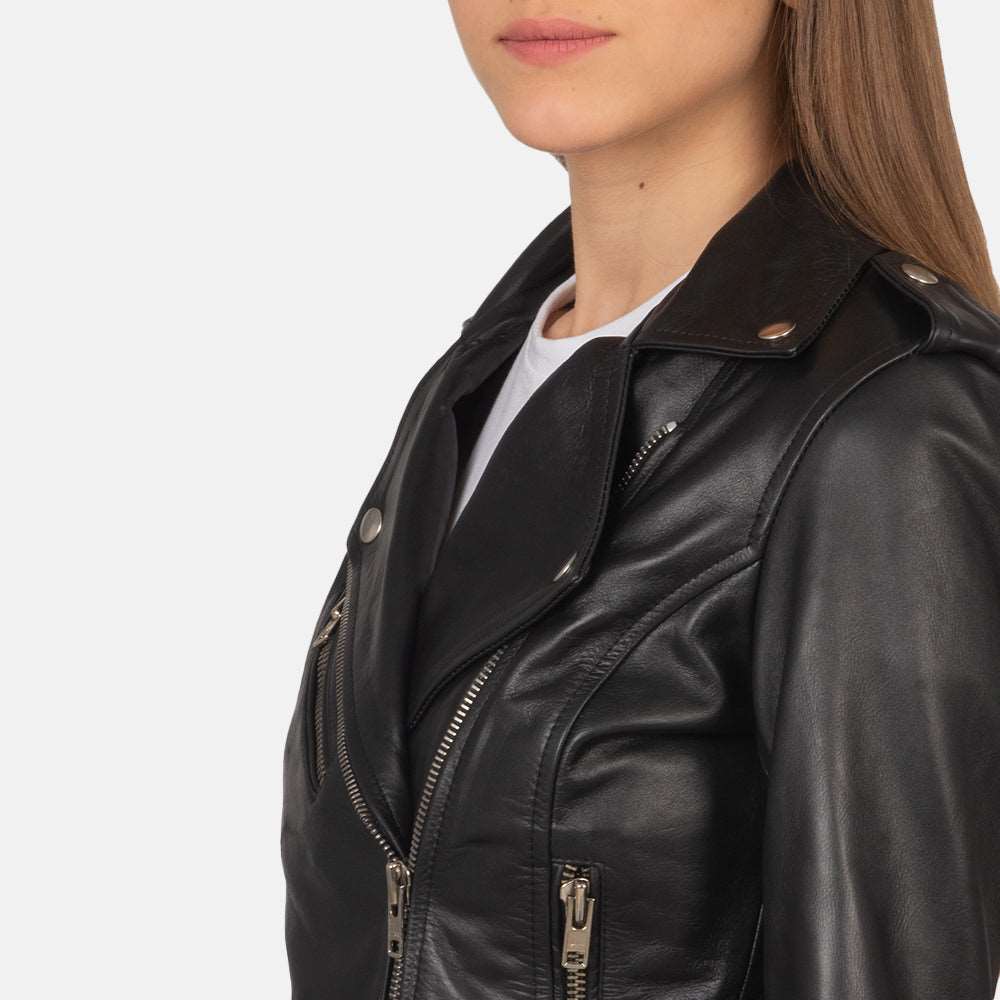 Womens  Alison Black Leather Biker Jacket - Motorbiker Jackets