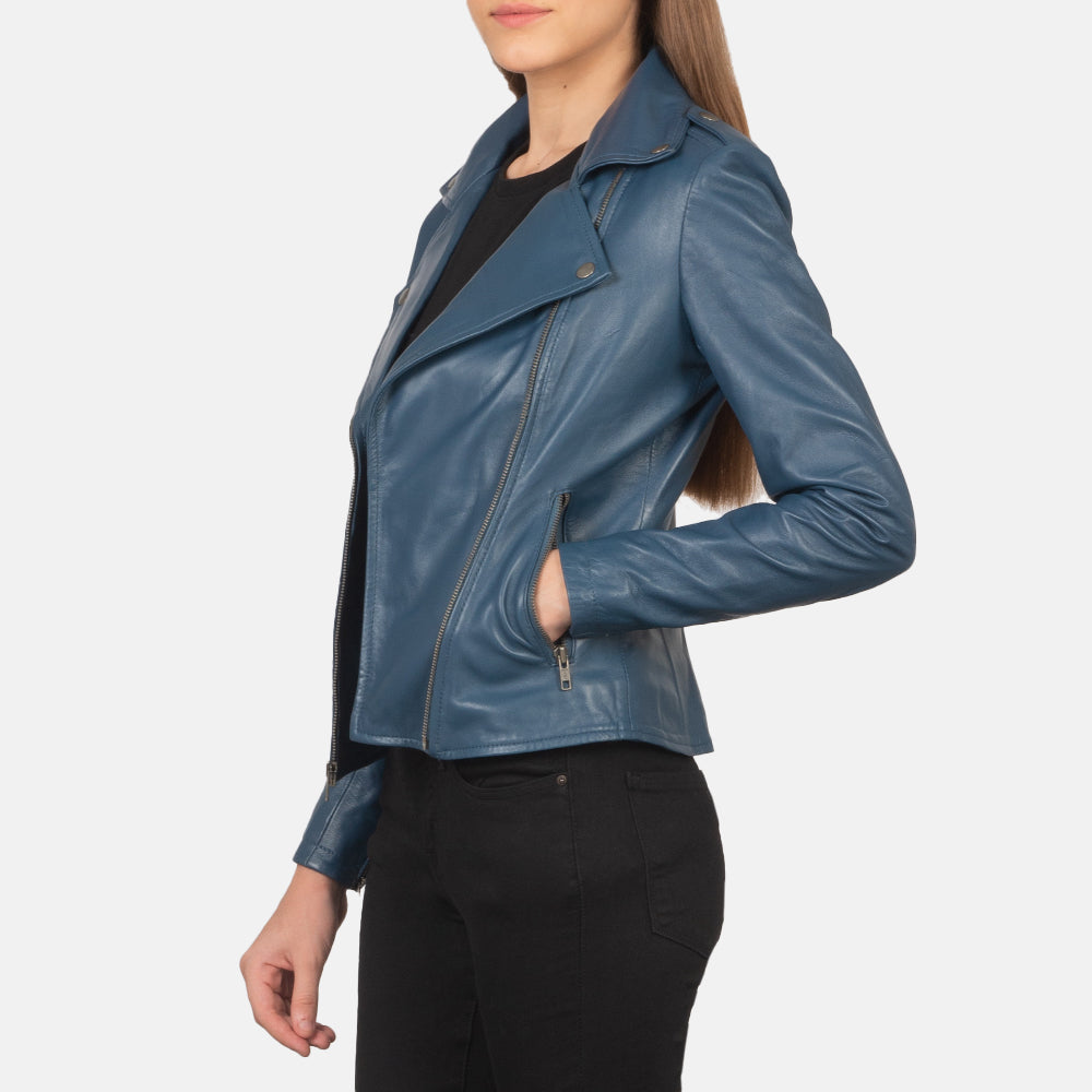 Blue Leather Biker Jacket Womens 