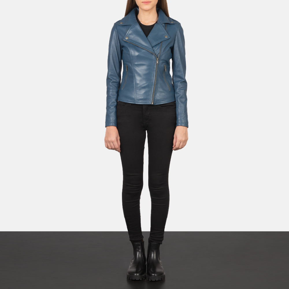 Blue Leather Biker Jacket Womens 