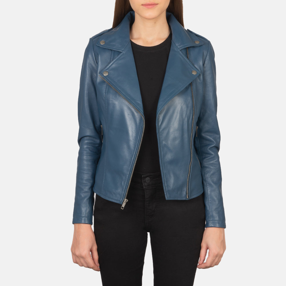 Blue Leather Biker Jacket Womens 