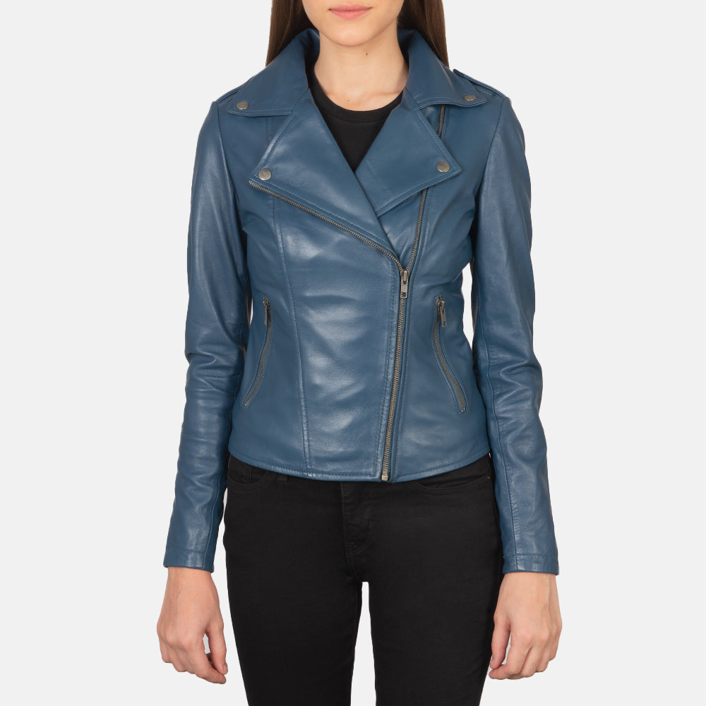 Blue Leather Biker Jacket Womens 