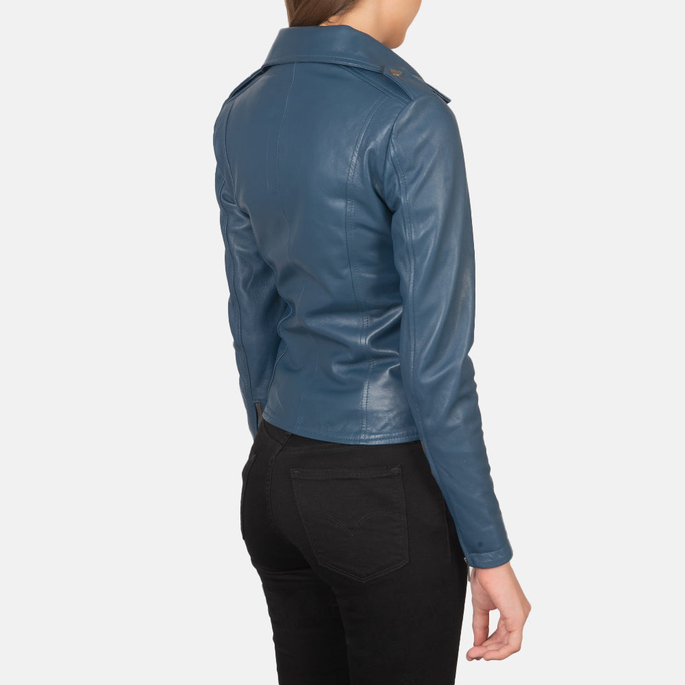 Blue Leather Biker Jacket Womens 