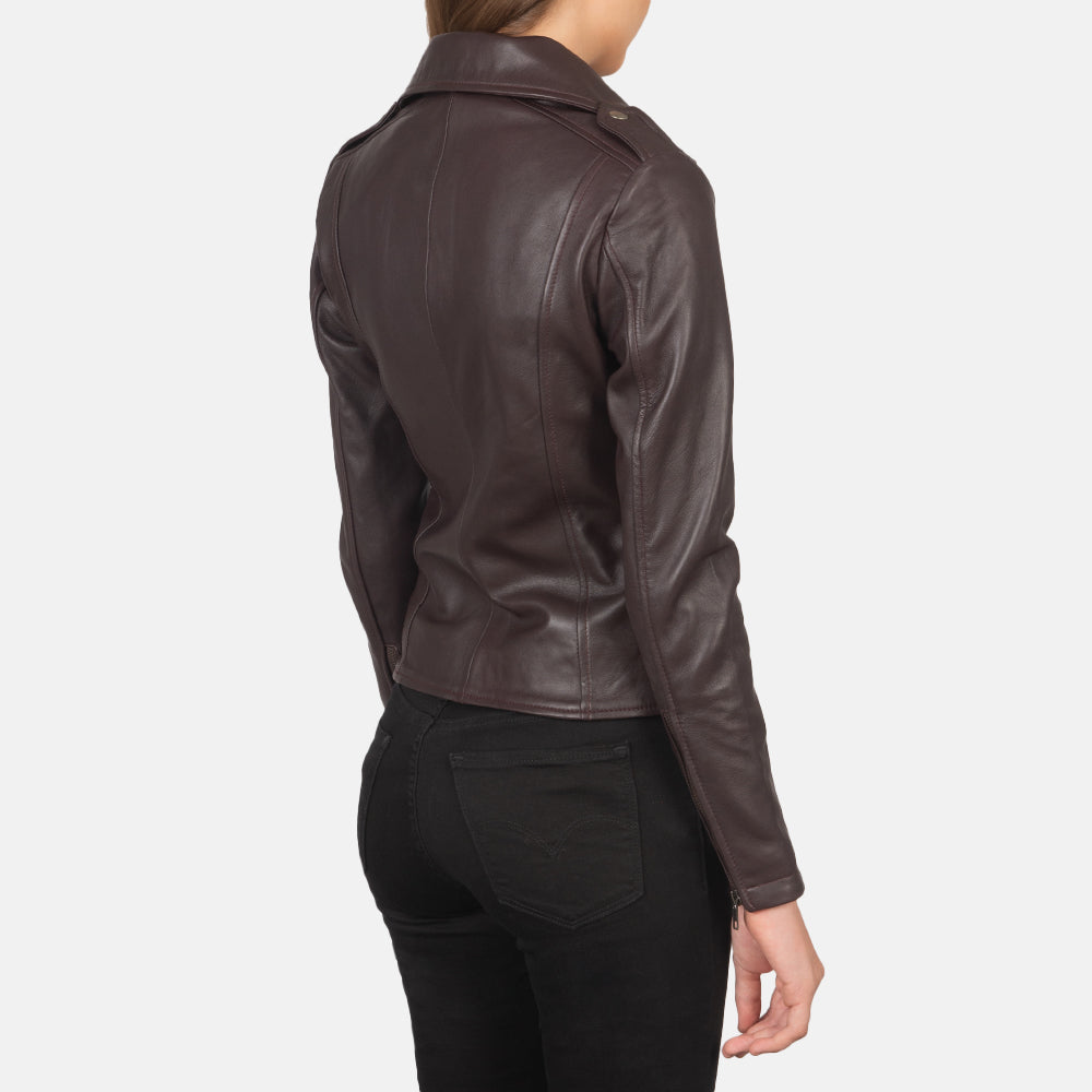Womens Dark Brown Leather Biker Jacket 