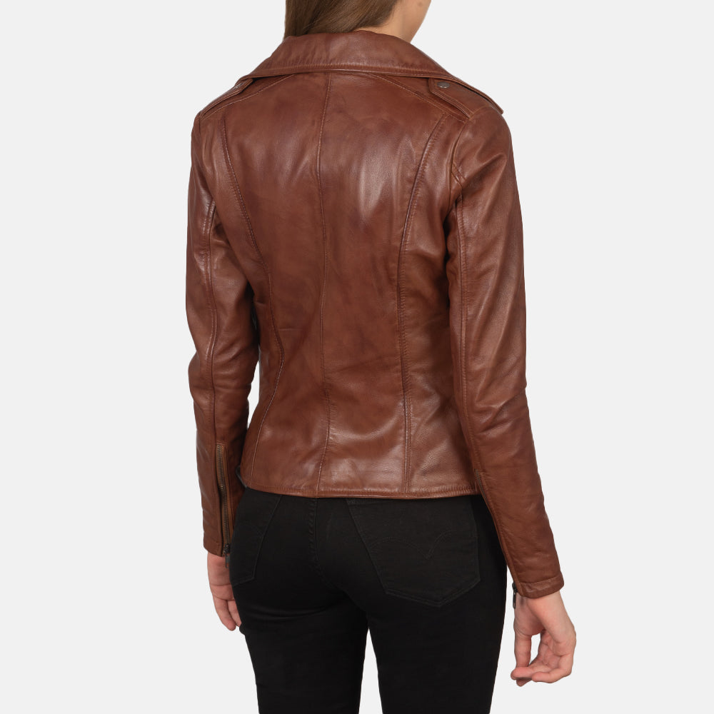 Womens tan Biker Leather jacket With premium Look  - Motorcycle Jacket - Tonybon