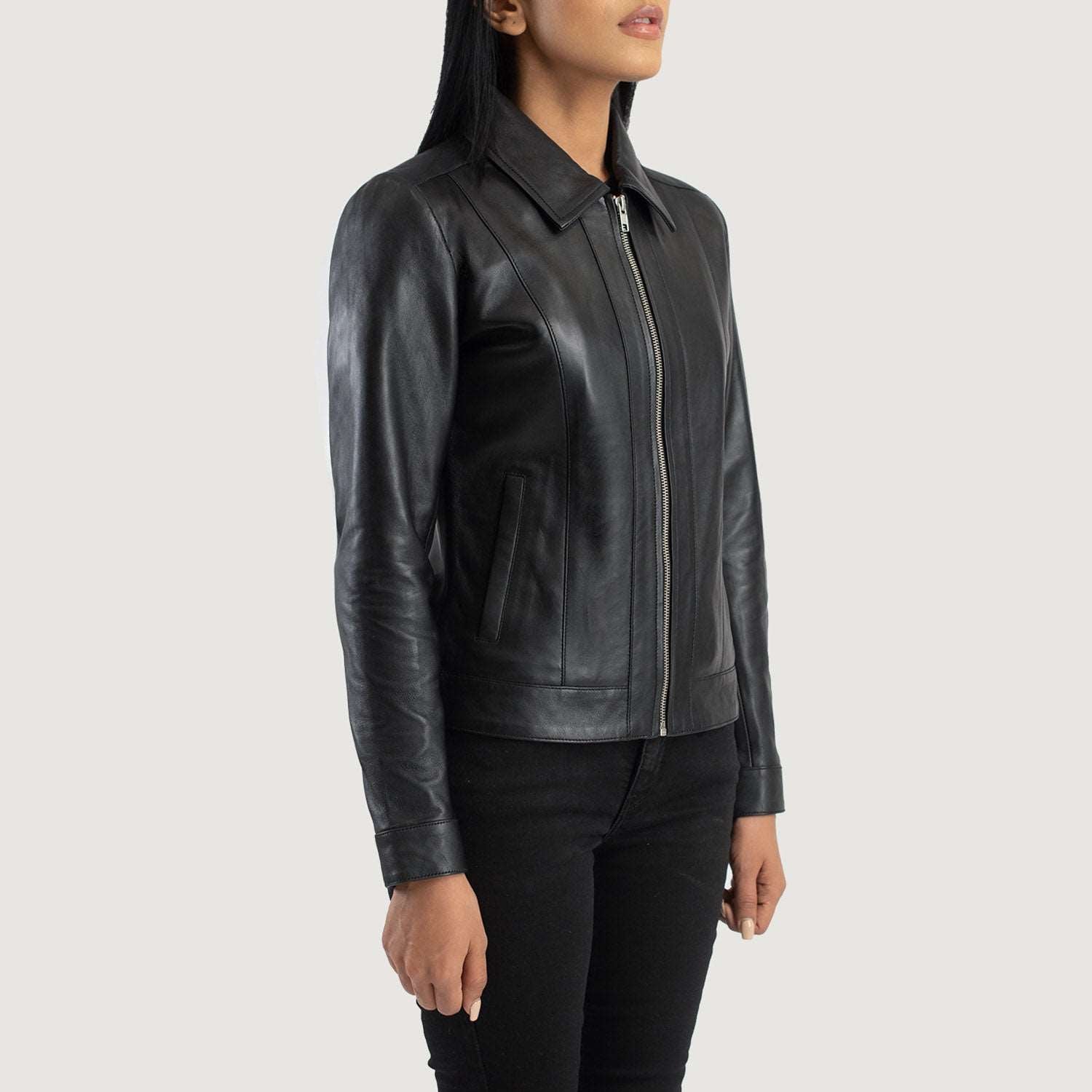 Womens Vixen Black Classic Collar Leather Jacket