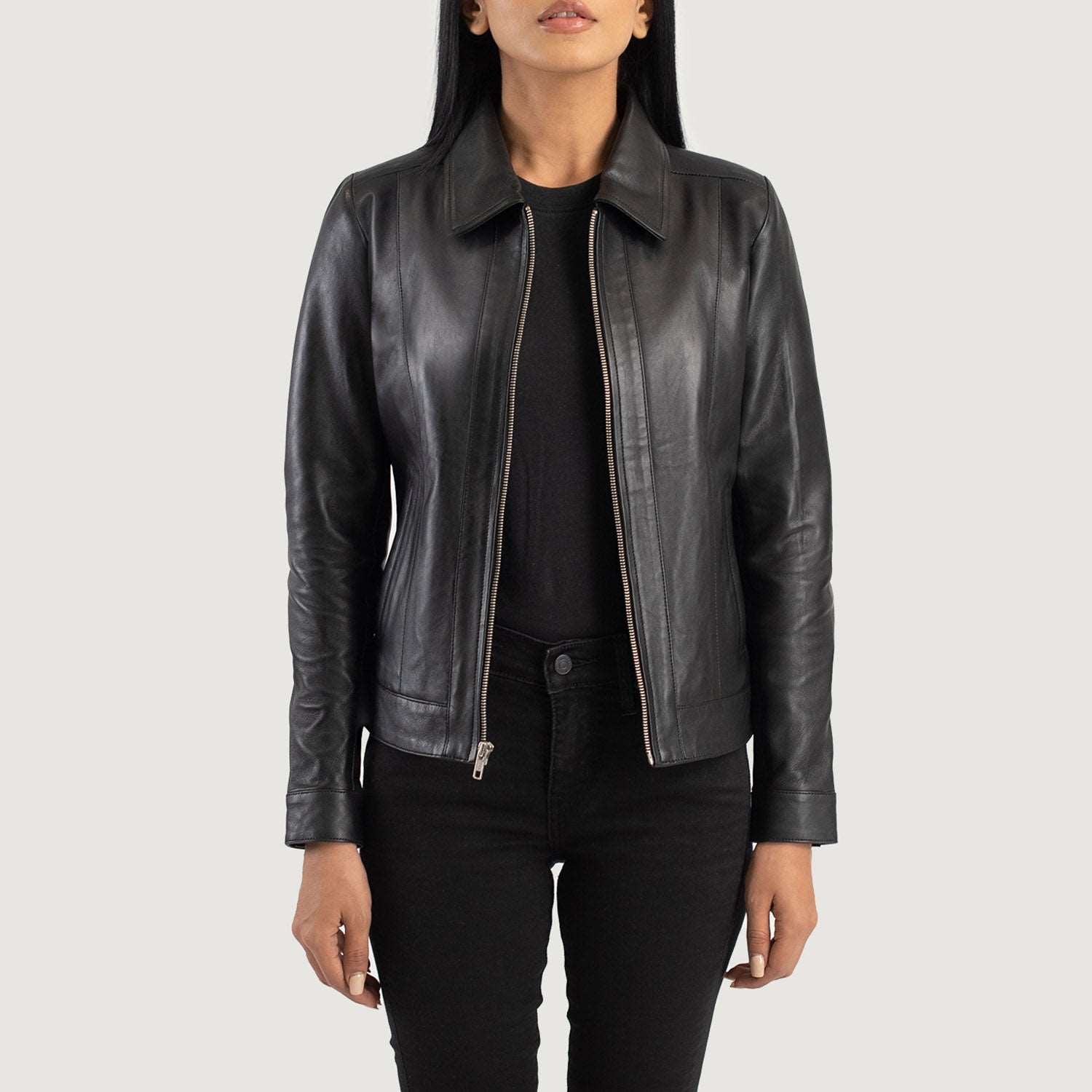 Womens Vixen Black Classic Collar Leather Jacket