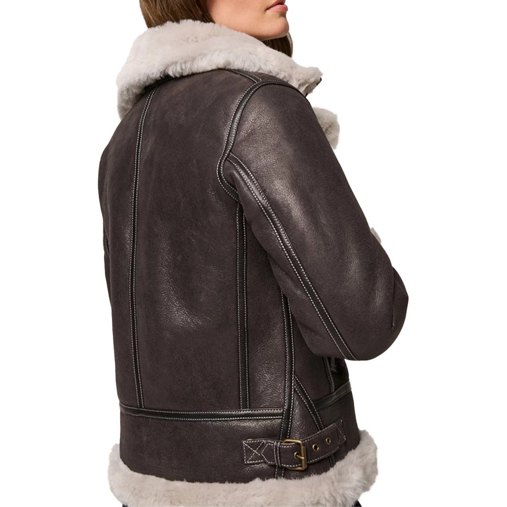 women's leather aviator jacket, shearling jacket, brown leather jacket, winter leather jacket for women, stylish aviator jacket, genuine leather shearling coat, women's fashion, luxury leather jackets, aviator shearling jacket, warm winter jacket.