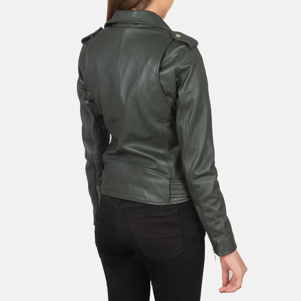 Womens Alison Green Leather Biker Jacket With Premium Quality - MotorBike Jacket Leather Jacket