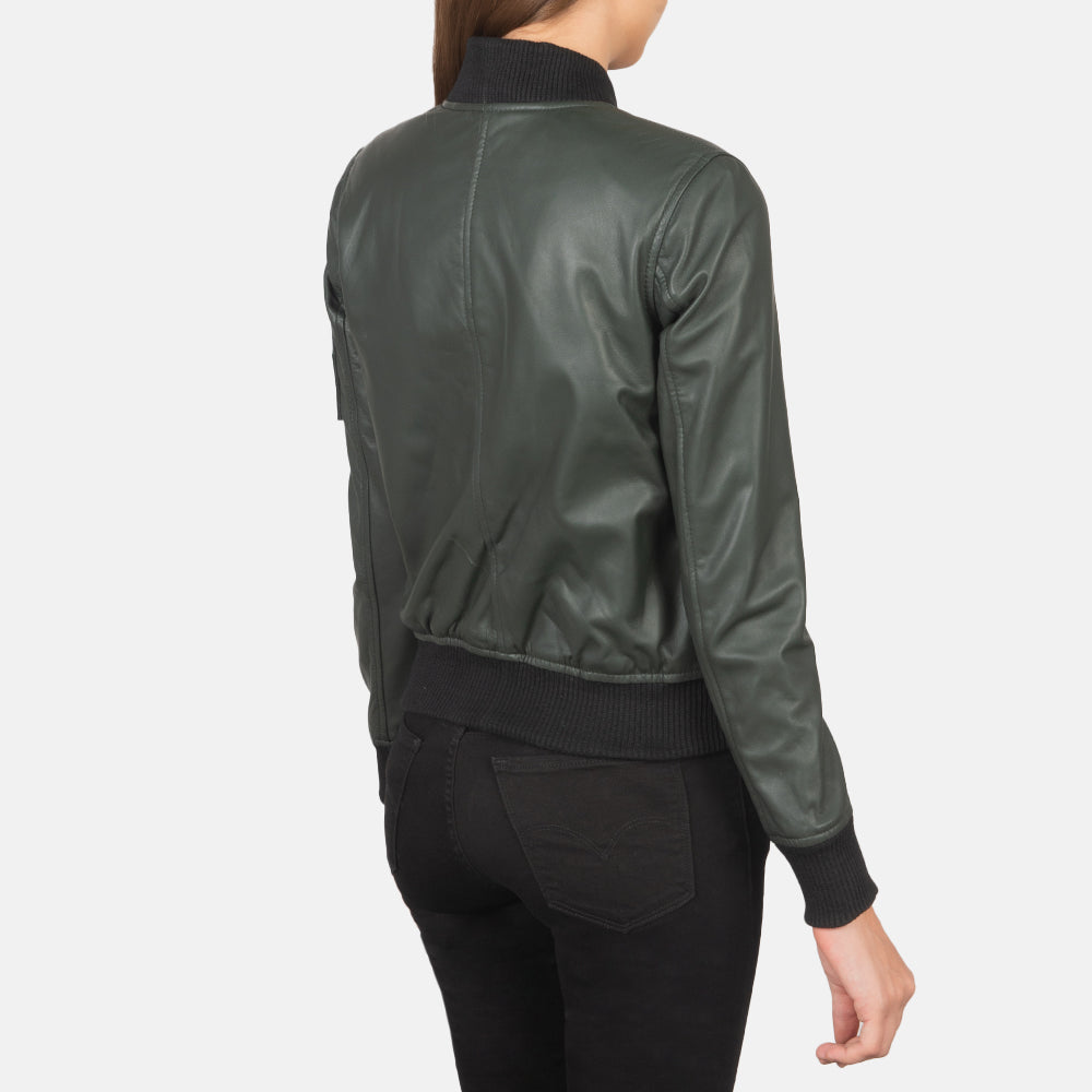 Womens MA1 Green Leather Bomber Jacket With Classical Look - Green Leather Jacket Bomber Jacket Women's MA1 Green Leather Bomber Jacket, Classical Women's Green Bomber Jacket, Stylish Women's Leather Jacket, Durable Green Bomber Jacket for Women, Fashionable Women's Bomber Jacket, High-Quality Women's Leather Outerwear, Classic Green Leather Jacket for Women, Trendy Women's Green Bomber Jacket, Women's Fashion Leather Jacket, Green Leather Jacket with Classical Look