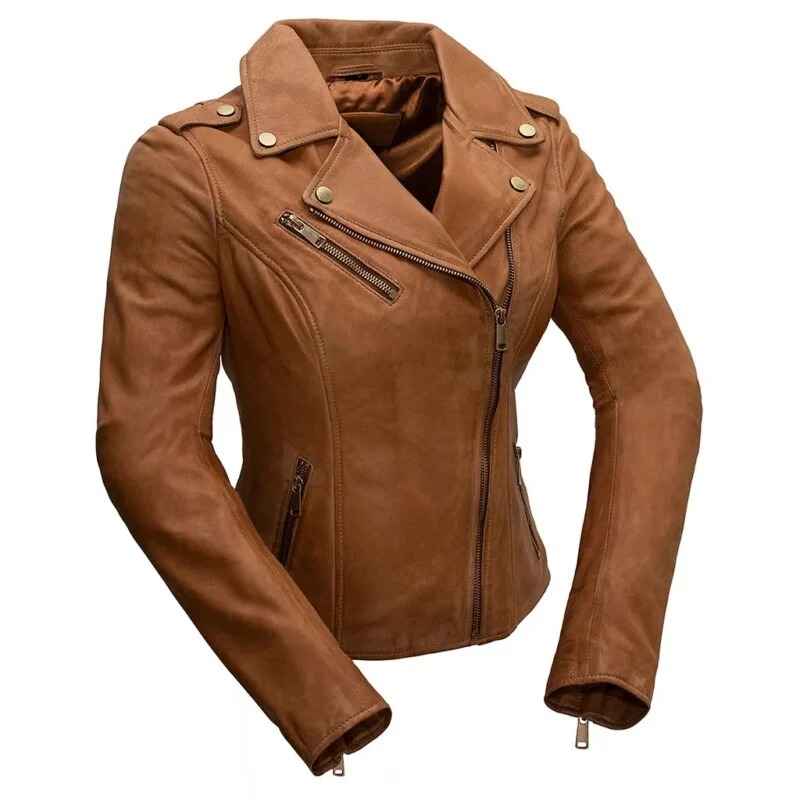 Womens Brown Biker Leather Jacket With Premium Stitched & Quality - Womens Biker Jacket Leather Jacket 