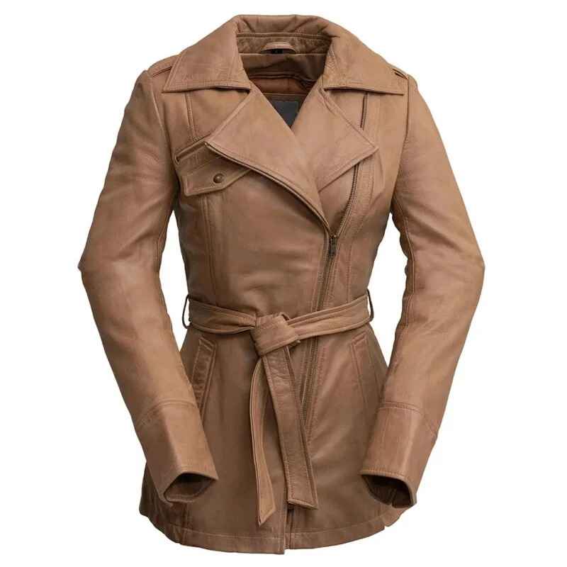 Womens Brown Tan Leather Trench Coats With Biker Jacket Style - Leather Coat Women's Brown Tan Leather Trench Coats, Biker Jacket Style Leather Coat, Brown Leather Trench Coat, Women's Leather Coat, Full Length Leather Coat, Premium Quality Leather Coat, Stylish Women's Leather Coat, Ladies Leather Outerwear, Elegant Women's Leather Trench Coat, Long Leather Coat for Women, Women's Fashion Leather Outerwear, High-Quality Leather Coat for Women, Trendy Women's Leather Coat, Real Leather Coat for Women