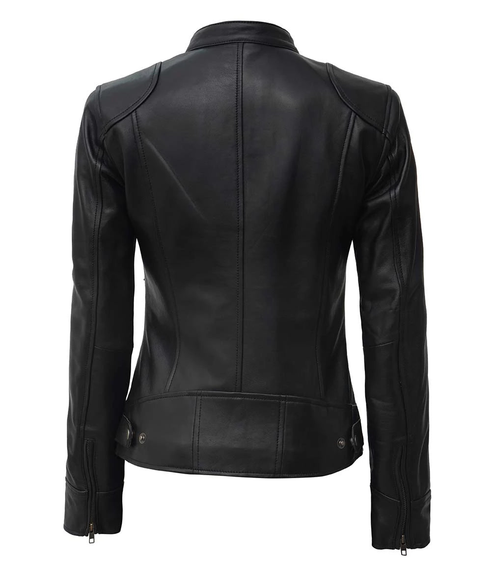 Black Leather Cafe Racer Jacket For Womens Black Leather Cafe Racer Jacket, Women's Leather Jacket, Stylish Leather Jacket, Biker Jacket for Women, High-Quality Leather Jacket