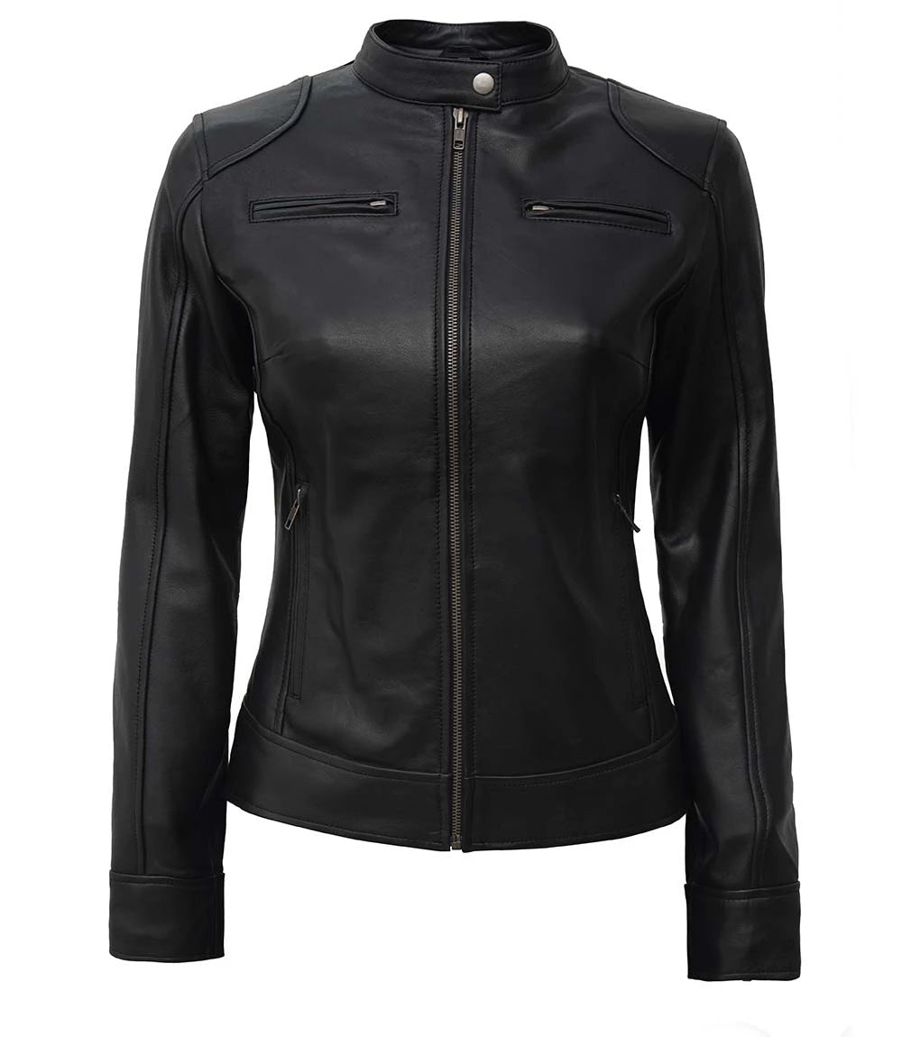 Black Leather Cafe Racer Jacket For Womens Black Leather Cafe Racer Jacket, Women's Leather Jacket, Stylish Leather Jacket, Biker Jacket for Women, High-Quality Leather Jacket