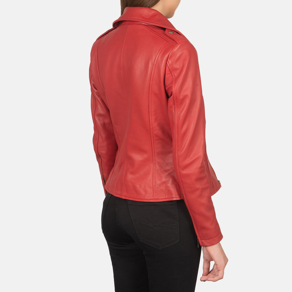 Womens Red Leather Biker Jacket With Premium Stitched - Biker Jacket Leather Jacket