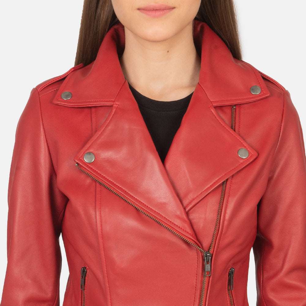 Womens Red Leather Biker Jacket With Premium Stitched - Biker Jacket Leather Jacket