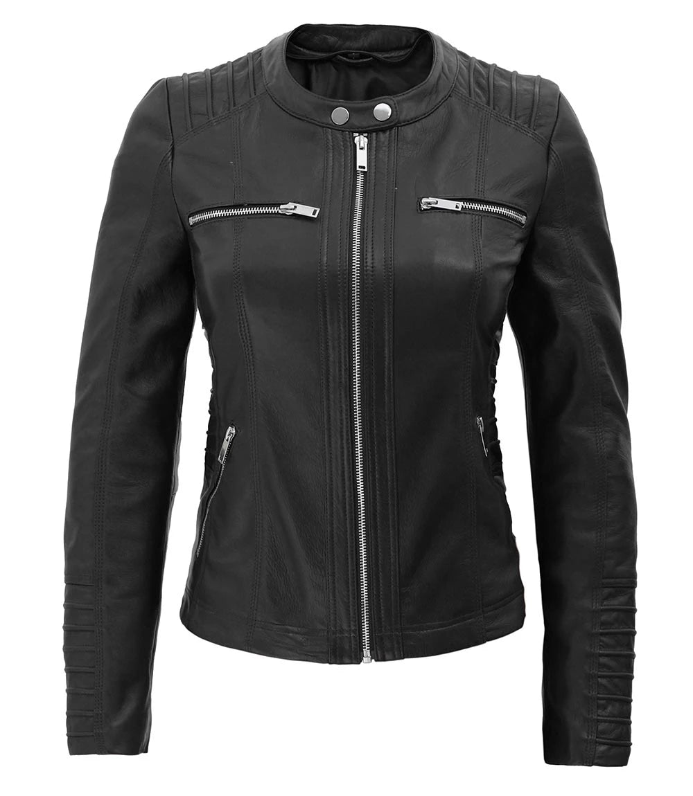 Womens Black Hooded Leather Moto Jacket With Removable Hood women's hooded leather moto jacket, black leather moto jacket with removable hood, stylish women's leather jacket, premium leather moto jacket, versatile women's leather jacket, high-quality leather outerwear, modern moto jacket for women, women's fashionable leather jacket, durable leather jacket, comfortable moto jacket,Biker Leather Jacket