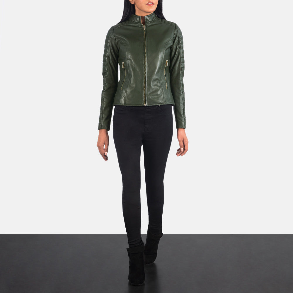 Green Leather Biker Jacket For Womens - Green Jacket