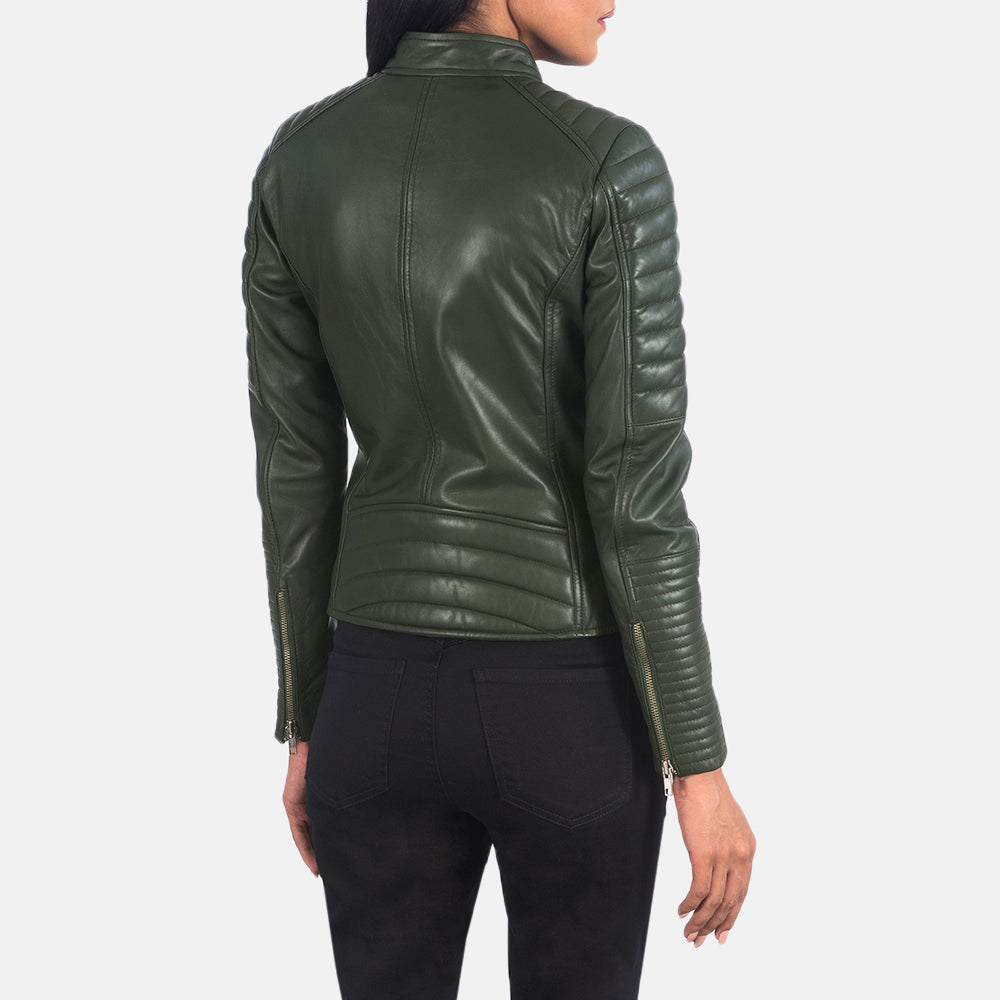 Green Leather Biker Jacket For Womens - Green Jacket