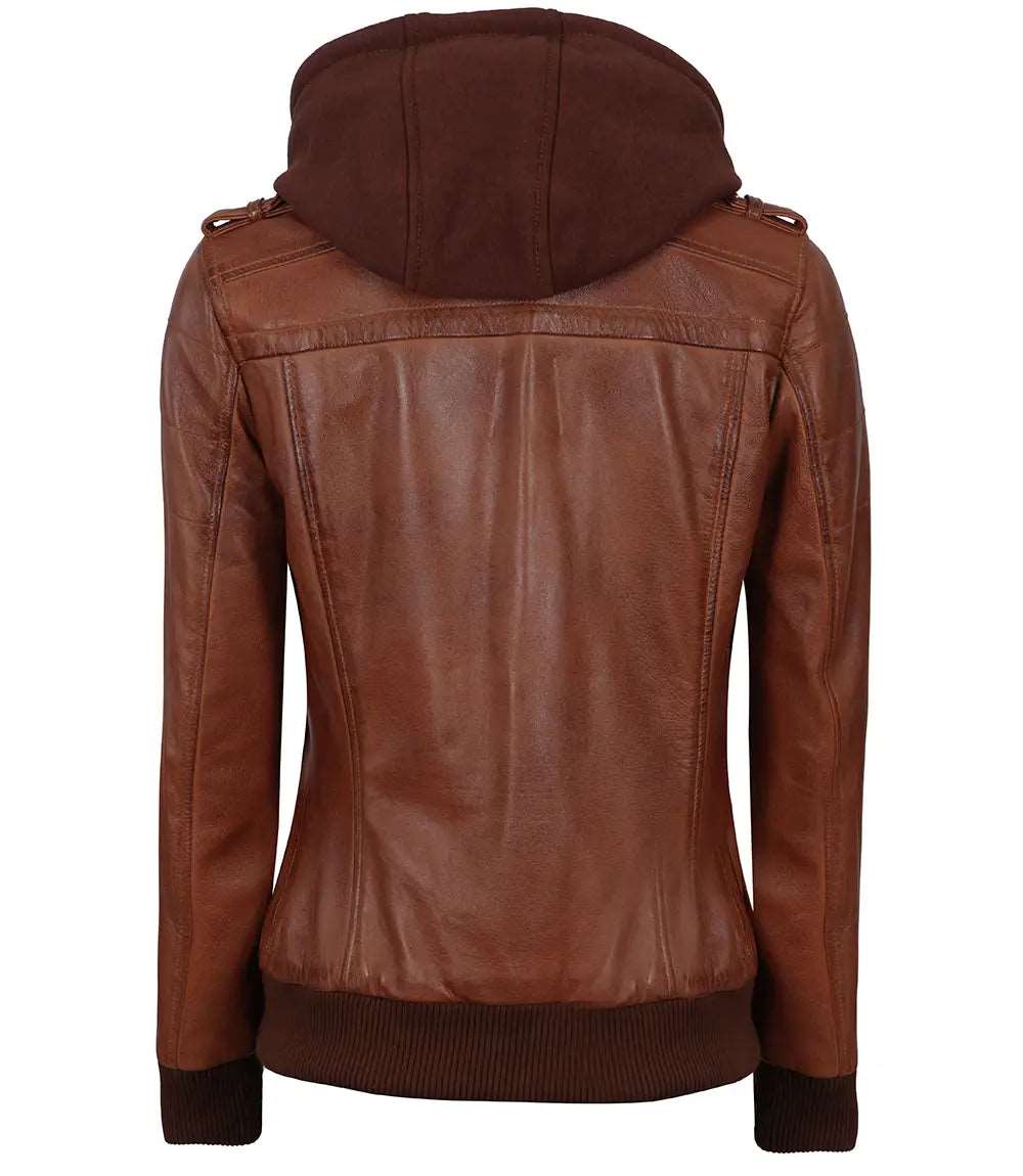 Womens Hooded Brown Waxed Bomber leather jacket With Removable Hood Women's Hooded Brown Waxed Bomber Leather Jacket, Removable Hood Leather Jacket, Women's Bomber Jacket, Brown Leather Jacket, Waxed Leather Jacket, Premium Quality Leather Jacket, Stylish Women's Leather Jacket, Ladies Leather Outerwear, Elegant Women's Bomber Jacket, Women's Fashion Leather Outerwear, High-Quality Leather Jacket for Women, Trendy Women's Leather Jacket, Real Leather Bomber Jacket for Women