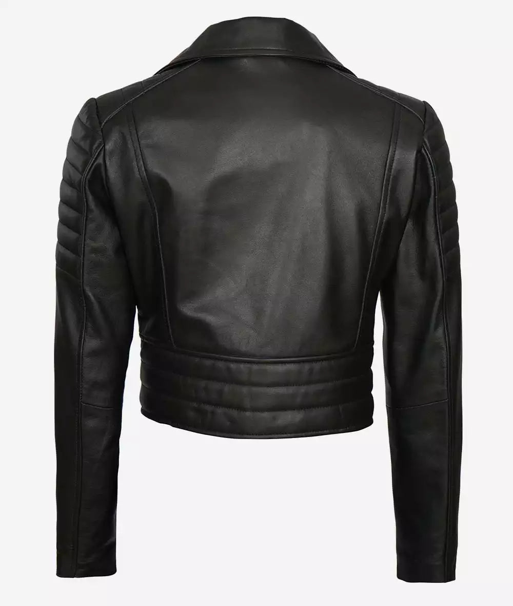 Cropped Motorbike Leather Jacket For Women - Short Length cropped motorbike jacket, women's short leather jacket, edgy biker jacket, stylish women's motorcycle jacket, premium leather jacket, unique cropped jacket, modern biker jacket, durable women's jacket, high-quality leather outerwear, fashionable biker jacket