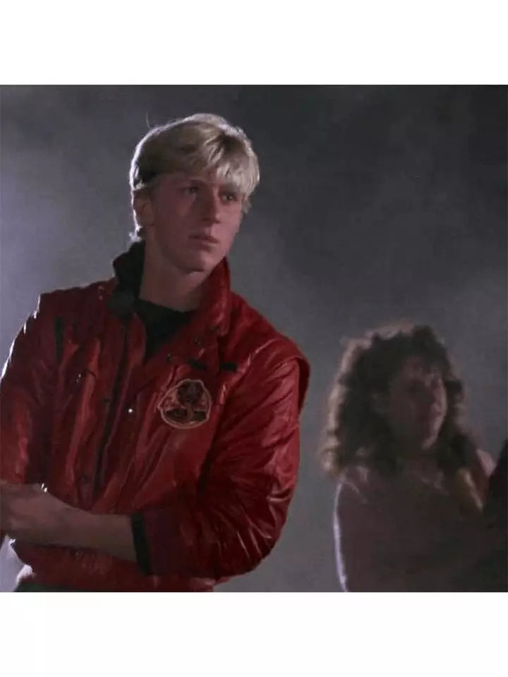 Cobra Kai Johnny Lawrence jacket Johnny Lawrence red jacket Karate Kid jacket Cobra Kai jacket Johnny Lawrence leather jacket Cobra Kai cosplay jacket Johnny Lawrence costume jacket Red leather jacket Cobra Kai merchandise Karate Kid cosplay Cobra Kai series jacket Johnny Lawrence fashion Genuine leather red jacket