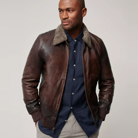 Sheepskin Leather Bomber Jacket with Shearling Collar,
Shearling leather jacket, brown shearling aviator jacket, mens shearling coat, genuine leather jacket, bomber jacket for men.