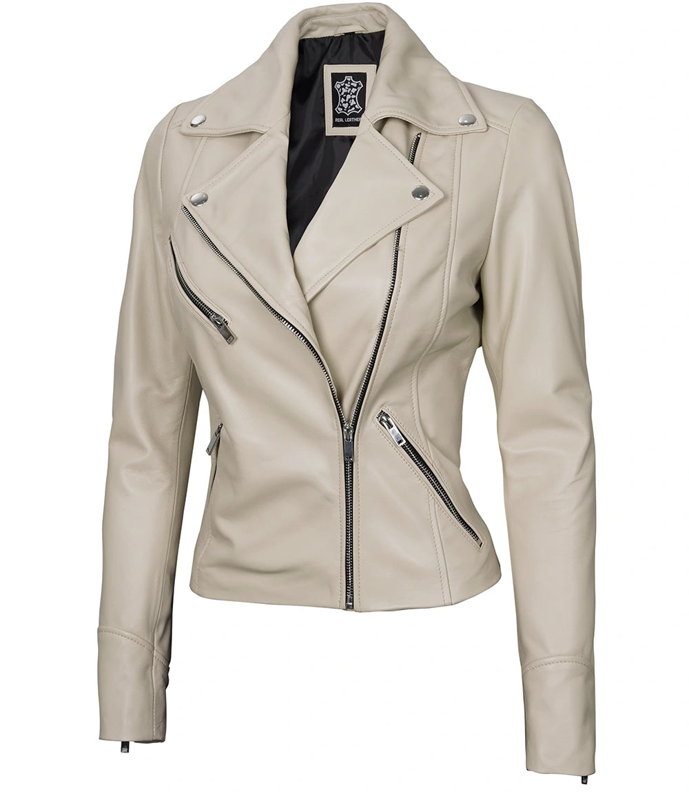 Women Off White Leather MotorBike Jacket - Biker Jacket Women Off White Leather MotorBike Jacket, Biker Jacket, Stylish Women's Leather Jacket, MotorBike Jacket, White Leather Jacket, Premium Quality Leather Jacket, Ladies Motorcycle Outerwear, Elegant Women's Leather Jacket, Women's Fashion Leather Outerwear, High-Quality Leather Jacket for Women, Trendy Women's Leather Jacket, Real Leather Biker Jacket for Women