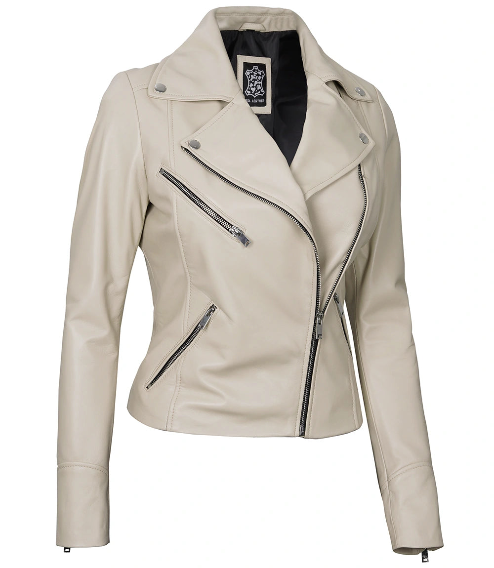 Women Off White Leather MotorBike Jacket - Biker Jacket Women Off White Leather MotorBike Jacket, Biker Jacket, Stylish Women's Leather Jacket, MotorBike Jacket, White Leather Jacket, Premium Quality Leather Jacket, Ladies Motorcycle Outerwear, Elegant Women's Leather Jacket, Women's Fashion Leather Outerwear, High-Quality Leather Jacket for Women, Trendy Women's Leather Jacket, Real Leather Biker Jacket for Women