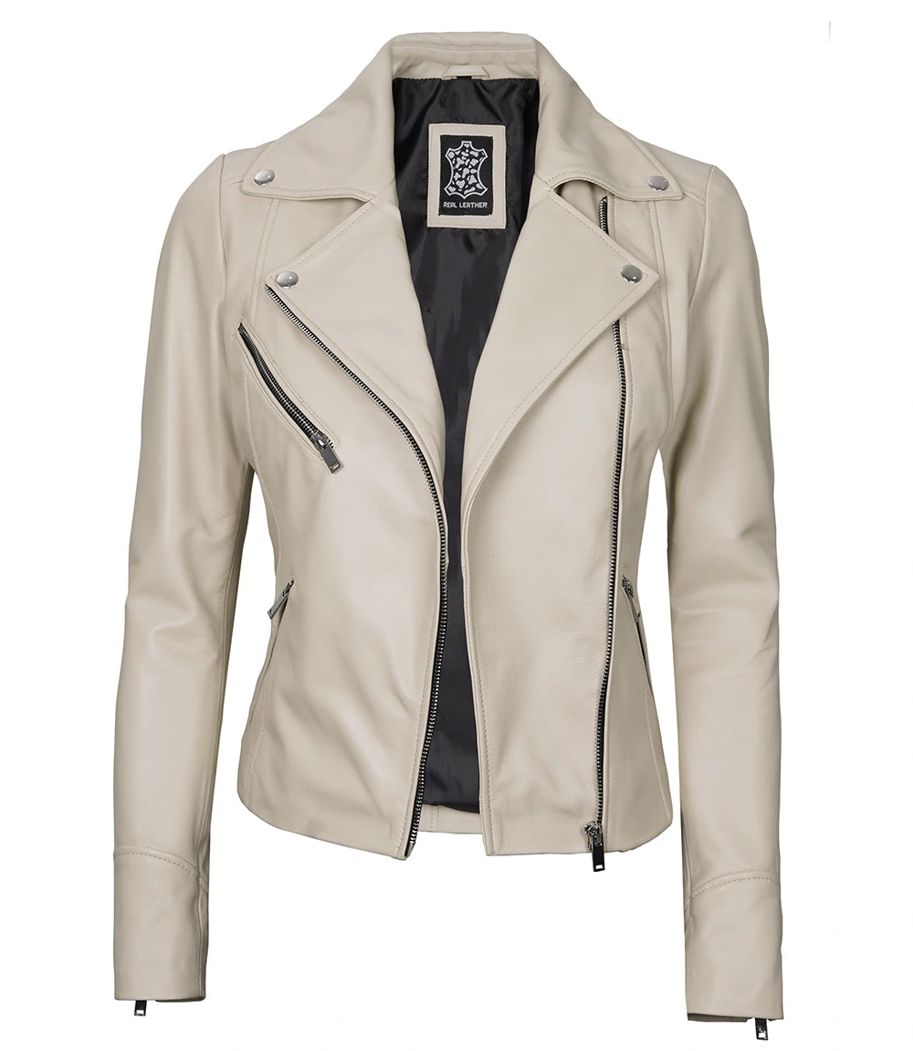 Women Off White Leather MotorBike Jacket - Biker Jacket Women Off White Leather MotorBike Jacket, Biker Jacket, Stylish Women's Leather Jacket, MotorBike Jacket, White Leather Jacket, Premium Quality Leather Jacket, Ladies Motorcycle Outerwear, Elegant Women's Leather Jacket, Women's Fashion Leather Outerwear, High-Quality Leather Jacket for Women, Trendy Women's Leather Jacket, Real Leather Biker Jacket for Women