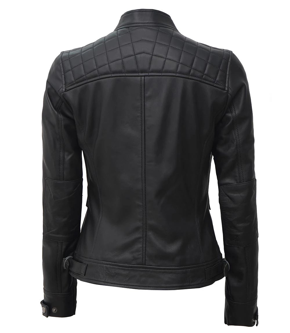 Women Quilted Black Leather Racer Jacket With Classical Look Women Quilted Black Leather Racer Jacket, Classical Look Leather Jacket, Stylish Women's Leather Jacket, Black Leather Racer Jacket, Premium Quality Leather Jacket, Ladies Leather Outerwear, Elegant Women's Leather Jacket, Women's Fashion Leather Outerwear, High-Quality Leather Jacket for Women, Trendy Women's Leather Jacket, Real Leather Racer Jacket for Women