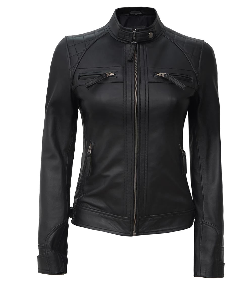 Women Quilted Black Leather Racer Jacket With Classical Look Women Quilted Black Leather Racer Jacket, Classical Look Leather Jacket, Stylish Women's Leather Jacket, Black Leather Racer Jacket, Premium Quality Leather Jacket, Ladies Leather Outerwear, Elegant Women's Leather Jacket, Women's Fashion Leather Outerwear, High-Quality Leather Jacket for Women, Trendy Women's Leather Jacket, Real Leather Racer Jacket for Women