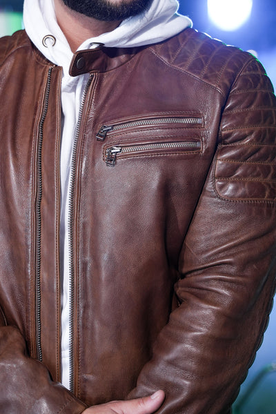 Men’s Classic Brown Leather Biker Jacket: Elevate Your Style  Elegance